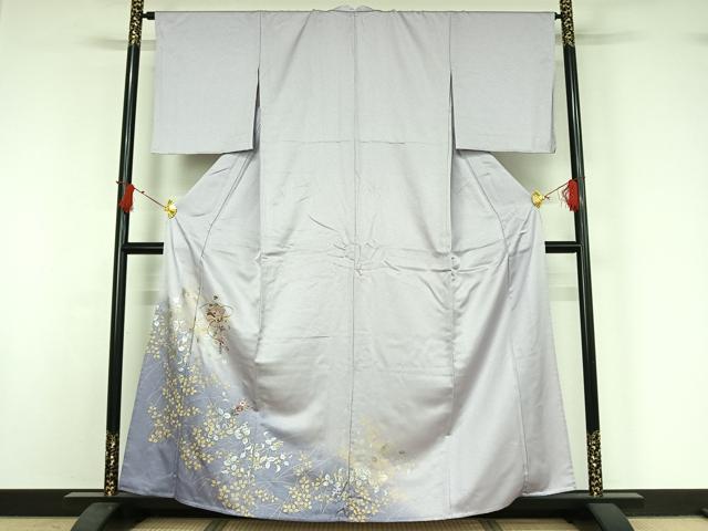 平和屋着物▽訪問着 単衣 中国三大刺繍 汕頭刺繍 スワトウ刺繍 地紙花文 暈し染め 金銀彩 金糸 正絹 逸品 AABI7730jh