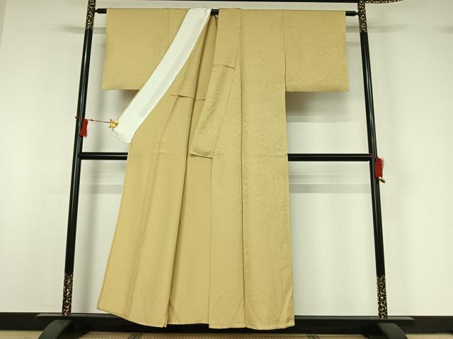 平和屋着物▽上質な色無地 単衣 草花地紋 練色 正絹 逸品 AABI7735jh