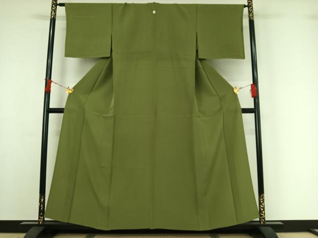 平和屋着物▽上質な色無地 単衣 草色 正絹 逸品 AABI7736jh