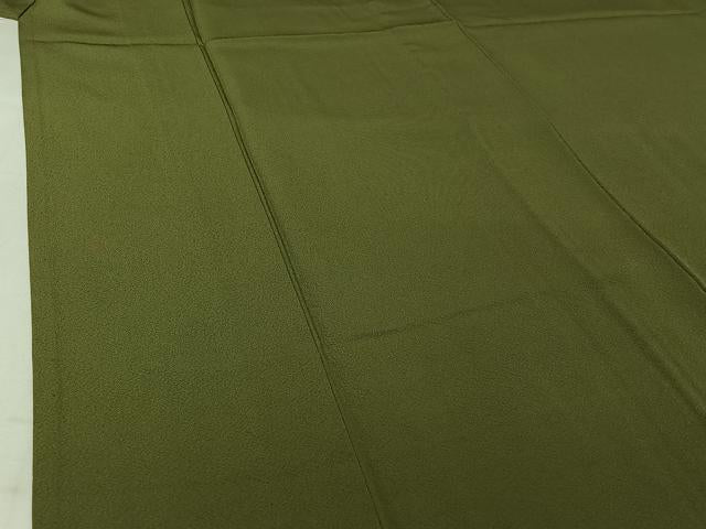 平和屋着物▽上質な色無地 単衣 草色 正絹 逸品 AABI7736jh