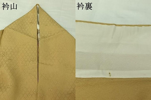 平和屋着物▽上質な色無地 単衣 舞桜地紋 木蘭色 正絹 逸品 AABI7739jh