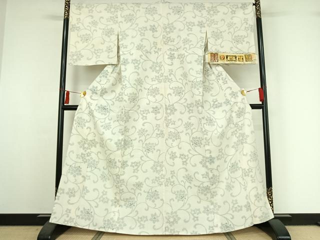 平和屋着物▽結城紬 単衣 80亀甲 花唐草文 証紙付き 正絹 逸品 AABI7741jh