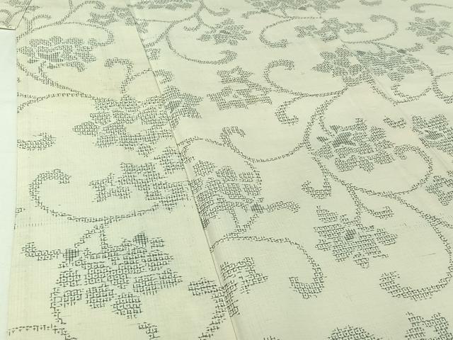 平和屋着物▽結城紬 単衣 80亀甲 花唐草文 証紙付き 正絹 逸品 AABI7741jh