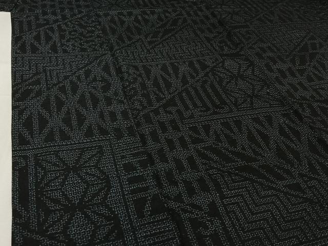 平和屋着物▽結城紬 単衣 80亀甲 幾何学文様 正絹 逸品 AABI7743jh