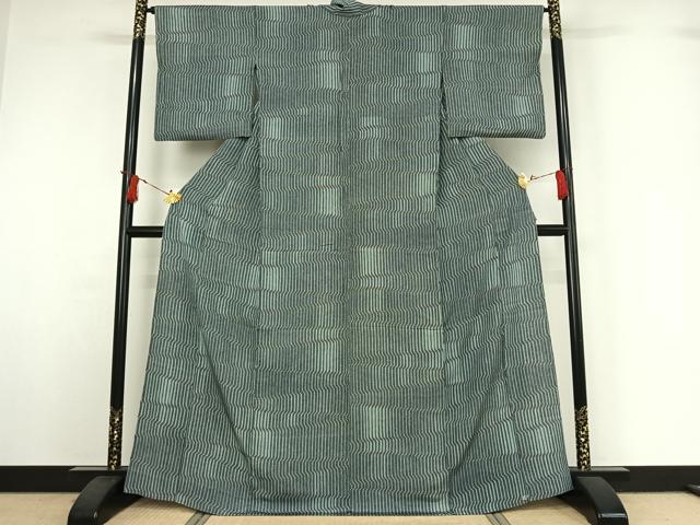 平和屋着物▽上質な小紋 単衣 変わり縞 正絹 逸品 AABI7747jh