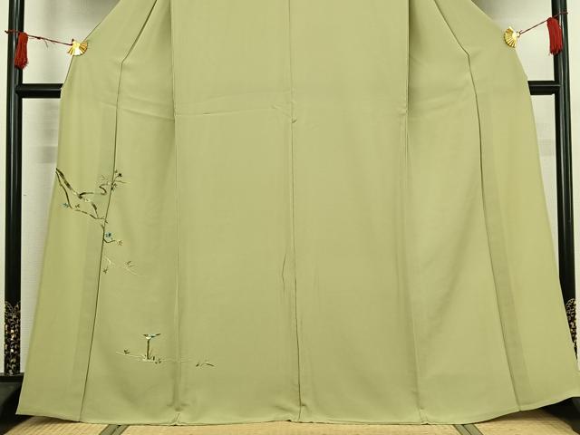 平和屋着物▽色留訪問着 単衣 総刺繍 流水枝葉文 鳥 正絹 逸品 AABI7748jh