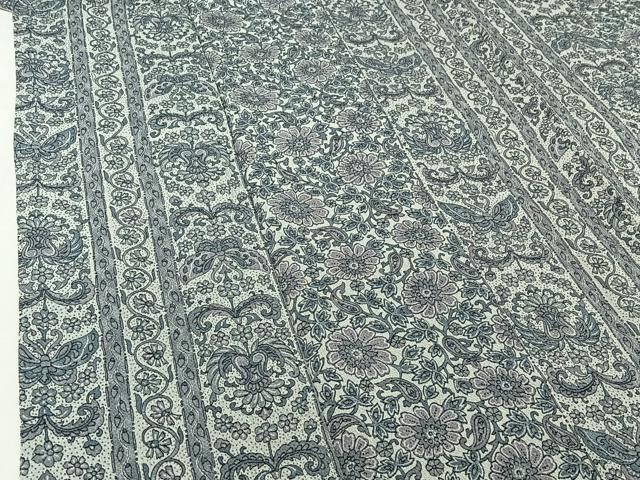 平和屋着物▽上質な小紋 単衣 更紗花蝶文 鬼しぼ縮緬 正絹 逸品 AABI7755jh