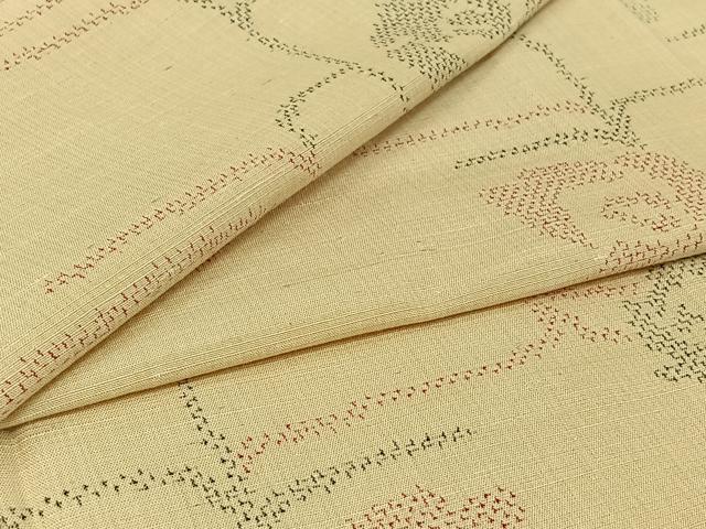 平和屋着物▽上質な紬 単衣 草花文 正絹 逸品 AABI7759jh