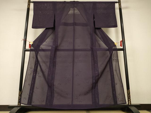 平和屋着物*夏物 色無地 絽 笹紋紗 黒紅色 正絹 逸品 AABI7768jd