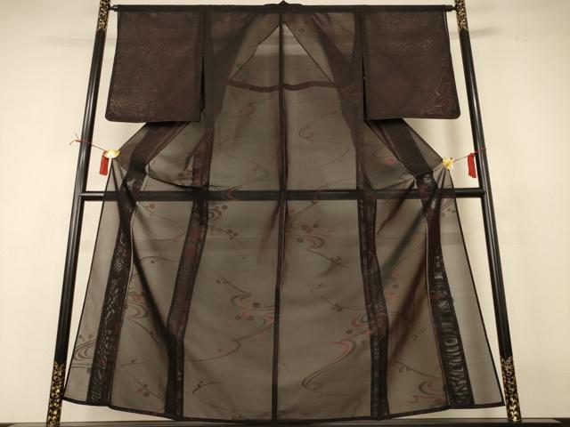 平和屋着物*夏物 小紋 紗 丸文 正絹 逸品 AABI7771jd
