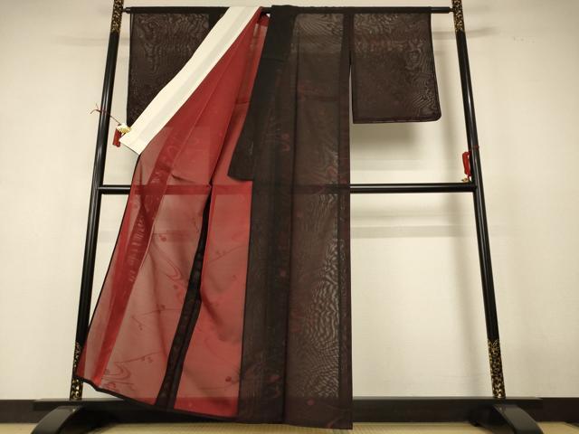 平和屋着物*夏物 小紋 紗 丸文 正絹 逸品 AABI7771jd