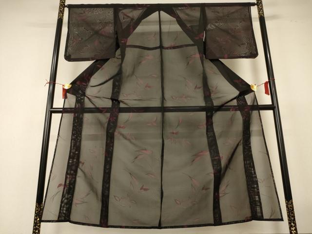 平和屋着物*夏物 小紋 紗 枝葉文 銀通し地 正絹 逸品 AABI7773jd