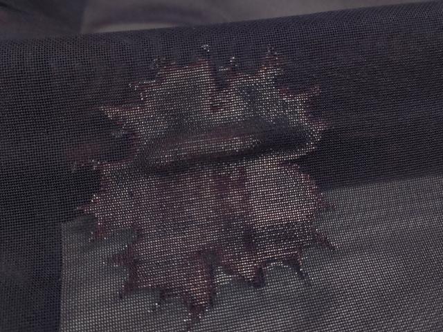 平和屋着物*夏物 小紋 紗 刺繍 舞葉文 銀糸 正絹 逸品 AABI7776jd
