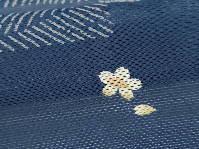平和屋着物*夏物 小紋 絽 市松舞桜文 洗える着物 未使用 AABI7778jd