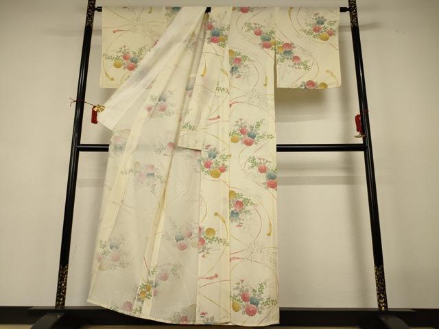 平和屋着物*夏物 小紋 絽 手描き 草花文 正絹 逸品 AABI7780jd