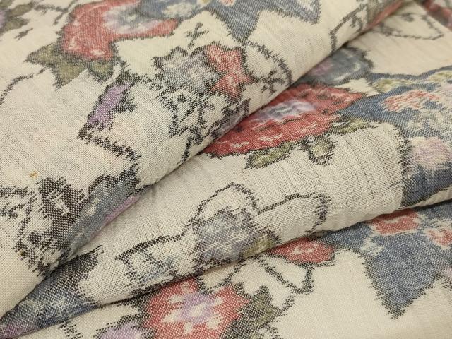 平和屋着物*夏物 小千谷ちぢみ 草花文 麻 逸品 AABI7783jd