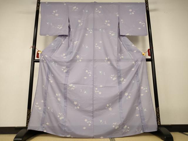 平和屋着物*夏物 小紋 絽 草花文 洗える着物 AABI7786jd