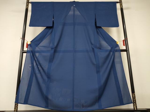 平和屋着物*夏物 色無地 笹竹紋紗 留紺色 正絹 逸品 AABI7797jd