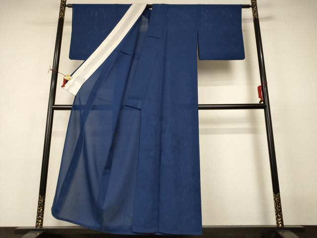 平和屋着物*夏物 色無地 笹竹紋紗 留紺色 正絹 逸品 AABI7797jd
