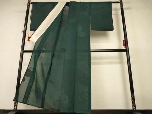 平和屋着物*夏物 小紋 紗 草花文 銀糸 正絹 逸品 AABI7799jd