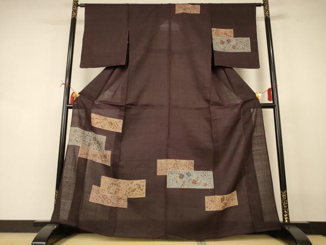 平和屋着物*夏物 生紬 訪問着 草花文 金彩 正絹 逸品 AABI7803jd