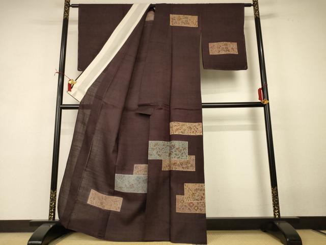 平和屋着物*夏物 生紬 訪問着 草花文 金彩 正絹 逸品 AABI7803jd