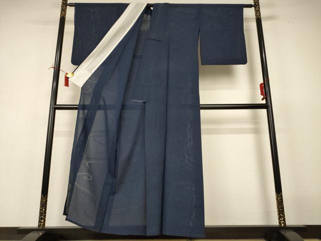 平和屋着物*夏物 色無地 縦絽 流水紋紗 藍鉄色 正絹 逸品 AABI7816jd