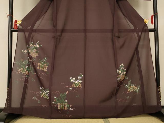 平和屋着物*夏物 訪問着 絽 手描き 草花文 正絹 逸品 AABI7826jd