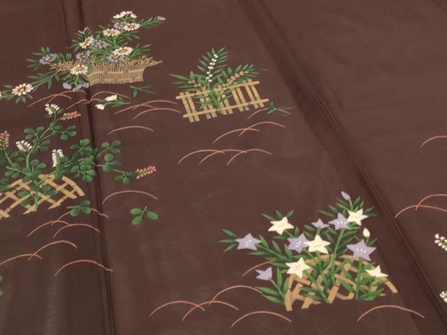 平和屋着物*夏物 訪問着 絽 手描き 草花文 正絹 逸品 AABI7826jd