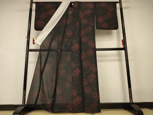 平和屋着物*夏物 小紋 紗 雪輪花文 洗える着物 AABI7830jd