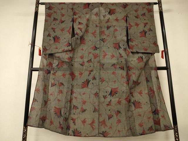 平和屋着物*夏物 小千谷ちぢみ 枝葉文 麻 逸品 AABI7844jd