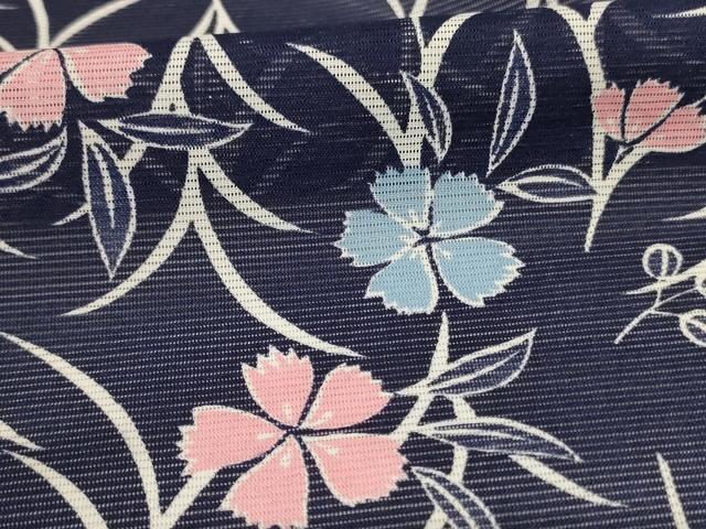 平和屋着物*夏物 小紋 絽 草花文 洗える着物 AABI7852jd