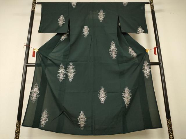 平和屋着物*夏物 小紋 紗 飾花文 銀糸 正絹 逸品 AABI7856jd