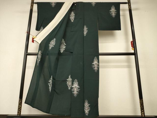 平和屋着物*夏物 小紋 紗 飾花文 銀糸 正絹 逸品 AABI7856jd