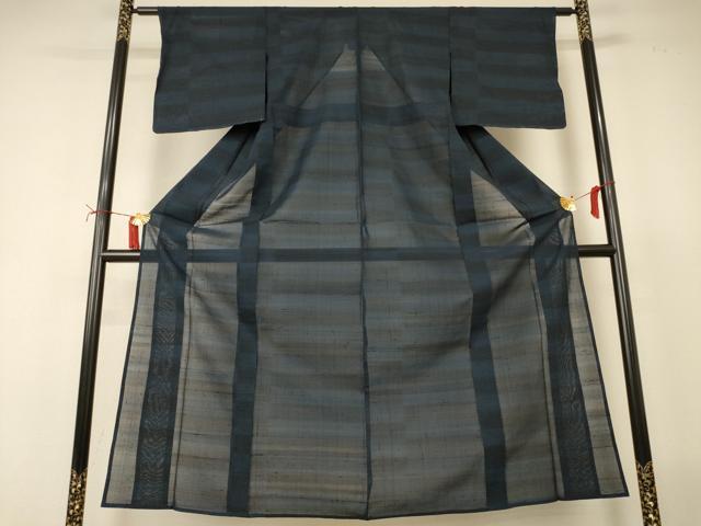 平和屋着物*夏物 本塩沢 夏塩沢 110亀甲 横段文 高島屋扱い 正絹 逸品 AABI7860jd