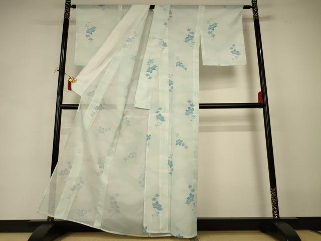 平和屋着物*夏物 小紋 絽 草花文 洗える着物 AABI7872jd