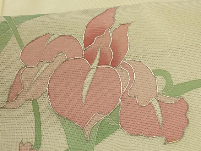 平和屋着物*夏物 訪問着 絽 駒刺繍 草花文 銀彩 ロング丈 正絹 逸品 AABI7877jd
