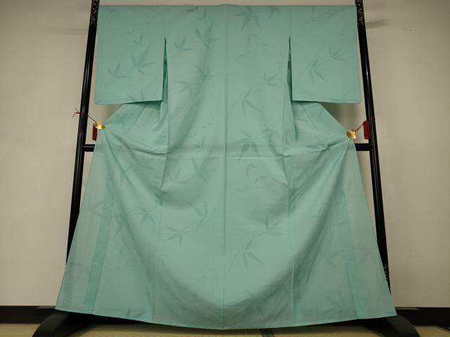 平和屋着物*夏物 色無地 舞葉紋紗 錆青磁色 正絹 逸品 AABI7878jd