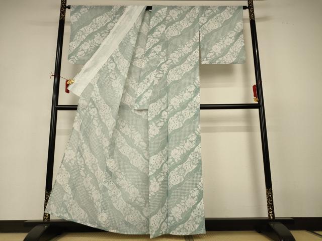 平和屋着物*夏物 小紋 紗 道長花文 洗える着物 AABI7905jd