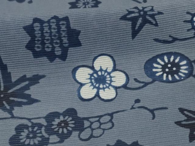 平和屋着物*夏物 小紋 絽 藍 型染め 草花文 正絹 逸品 AABI7909jd
