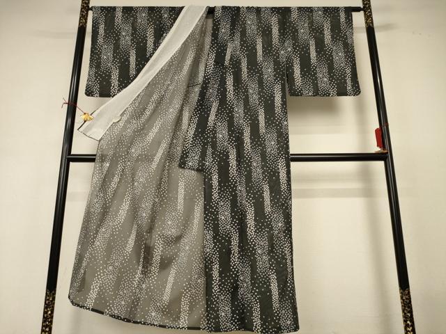 平和屋着物*夏物 小紋 絽 舞桜文 黒地 洗える着物 AABI7914jd