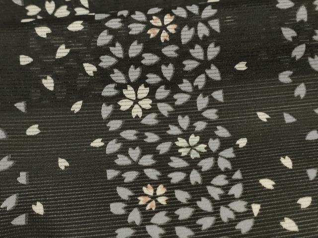 平和屋着物*夏物 小紋 絽 舞桜文 黒地 洗える着物 AABI7914jd