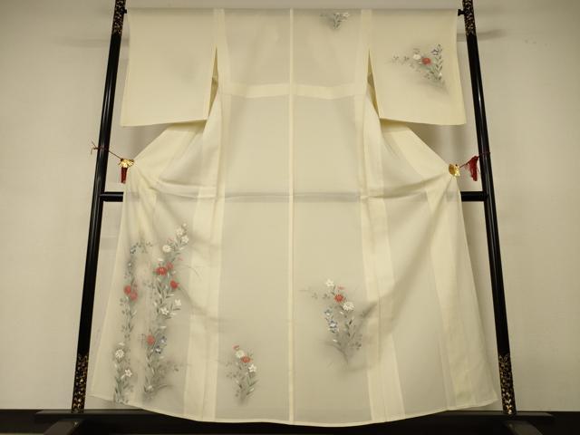 平和屋着物*夏物 訪問着 絽 手描き 草花文 暈し染め 正絹 逸品 AABI7917jd