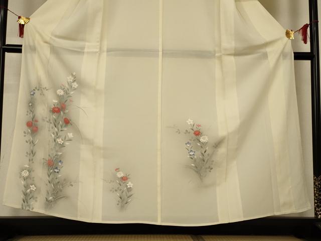 平和屋着物*夏物 訪問着 絽 手描き 草花文 暈し染め 正絹 逸品 AABI7917jd
