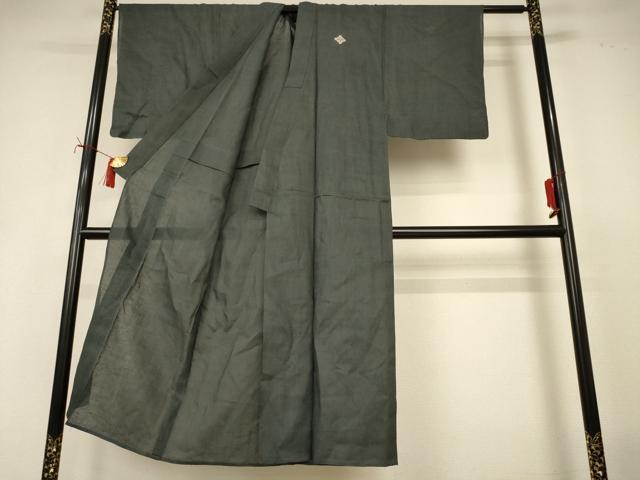 平和屋着物*夏物 男性 色紋付 上布 藍媚茶色 麻 逸品 AABI7920jd