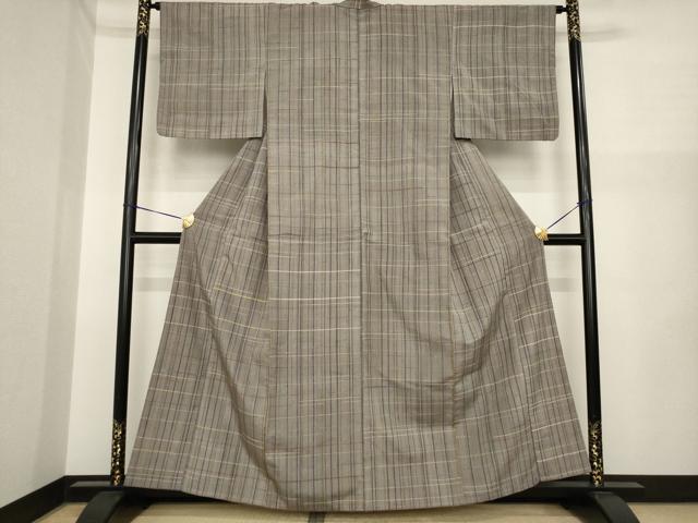 平和屋着物●上質な紬 格子 正絹 逸品 AABI7930ck
