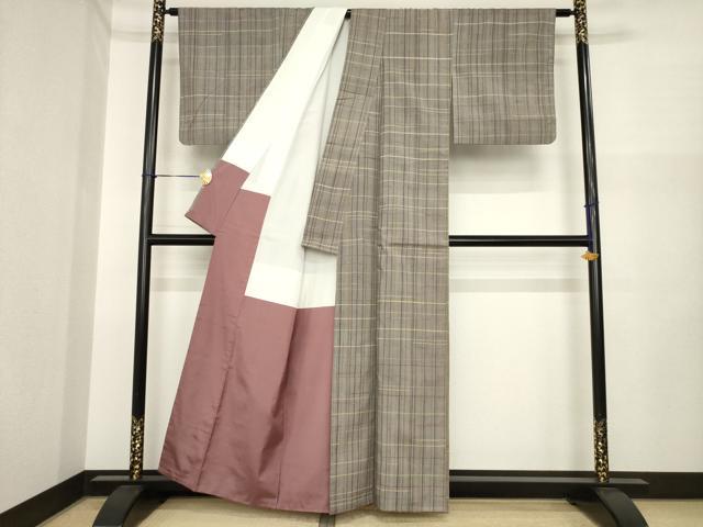 平和屋着物●上質な紬 格子 正絹 逸品 AABI7930ck