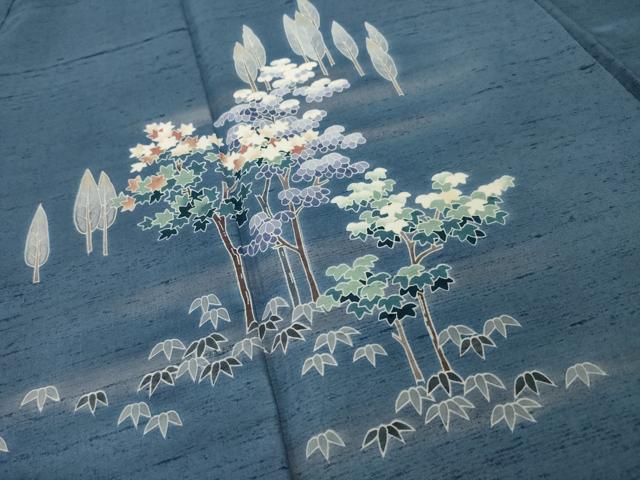 平和屋着物●訪問着 友禅 紬地 樹林文 正絹 逸品 AABI7931ck