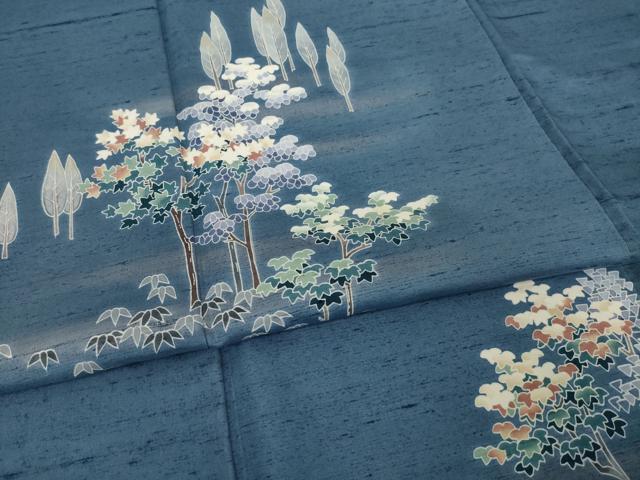 平和屋着物●訪問着 友禅 紬地 樹林文 正絹 逸品 AABI7931ck