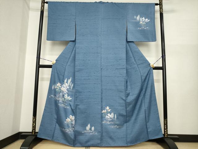 平和屋着物●訪問着 友禅 紬地 樹林文 正絹 逸品 AABI7931ck